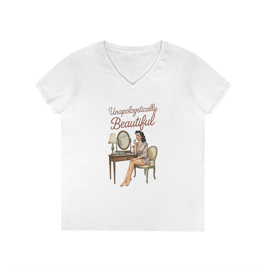 Unapologetically Beautiful V-Neck Tee Retro Vanity Graphic Ladies' T-Shirt
