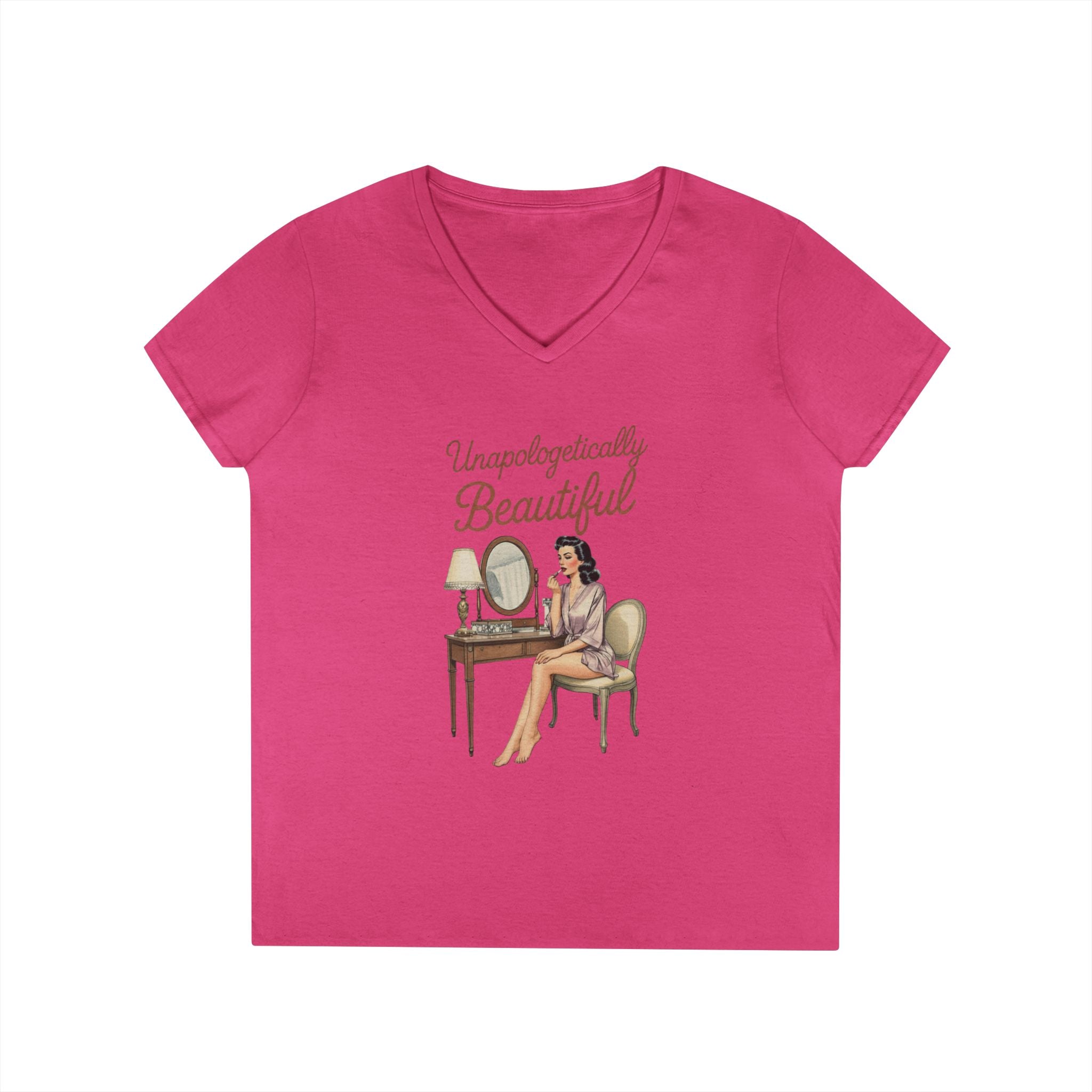 Unapologetically Me V-Neck T-Shirt | Retro Vanity Mirror Graphic Tee | Empowerment Shirt for Women | Sassy Ladies Gift | Vintage Women Tee