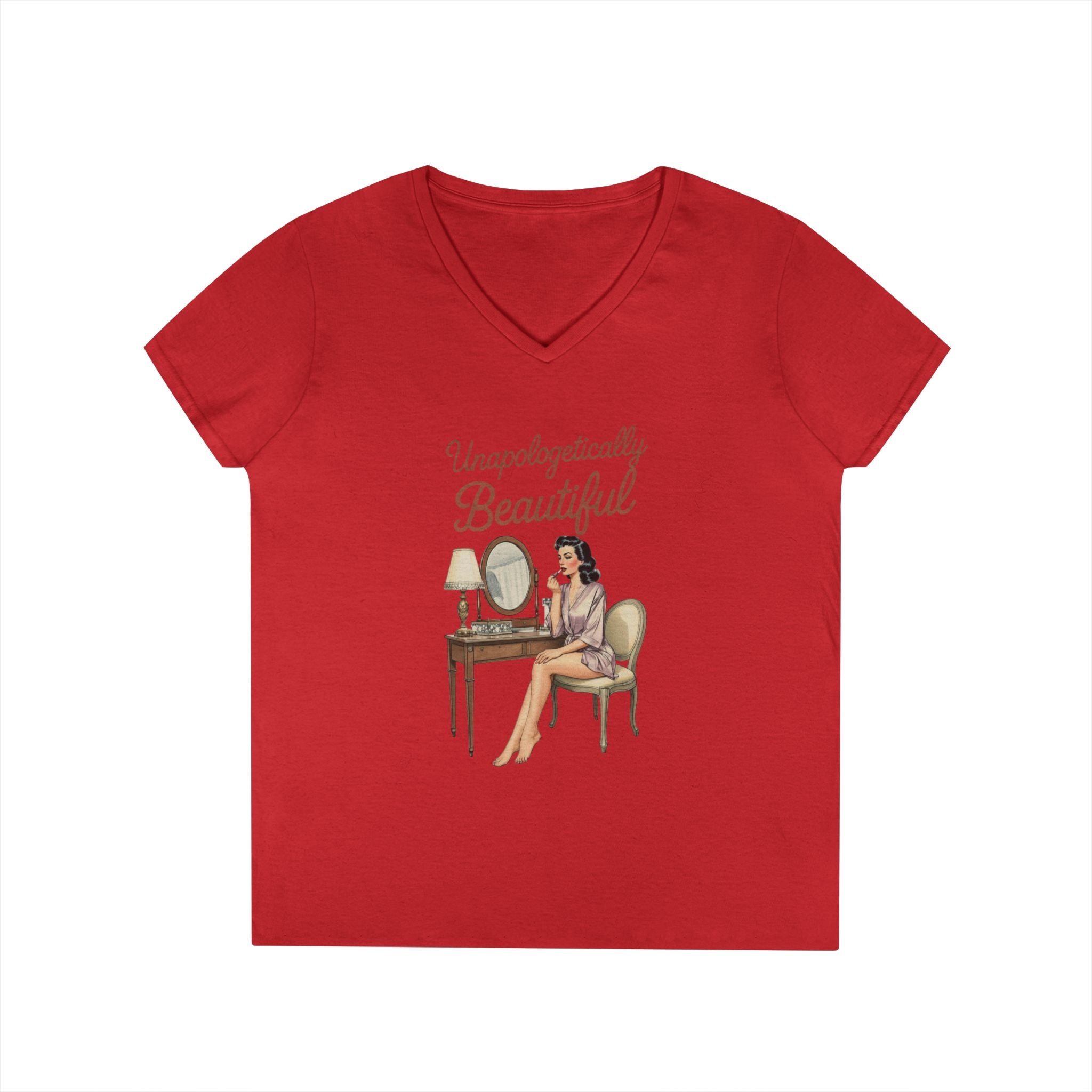 Unapologetically Me V-Neck T-Shirt | Retro Vanity Mirror Graphic Tee | Empowerment Shirt for Women | Sassy Ladies Gift | Vintage Women Tee
