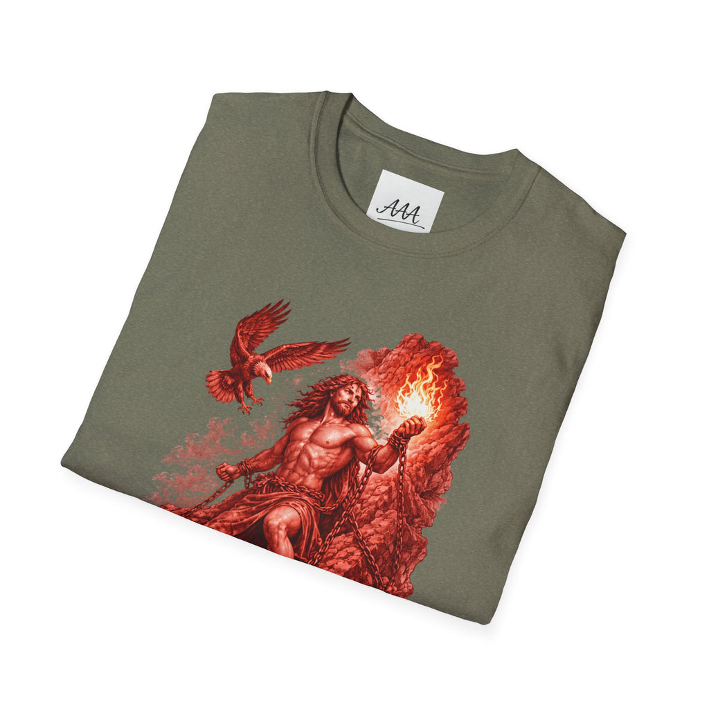 Prometheus Greek Titan T-Shirt | Mythology Titan with Eagle and Fire Unisex T-Shirt | Olympian Collection