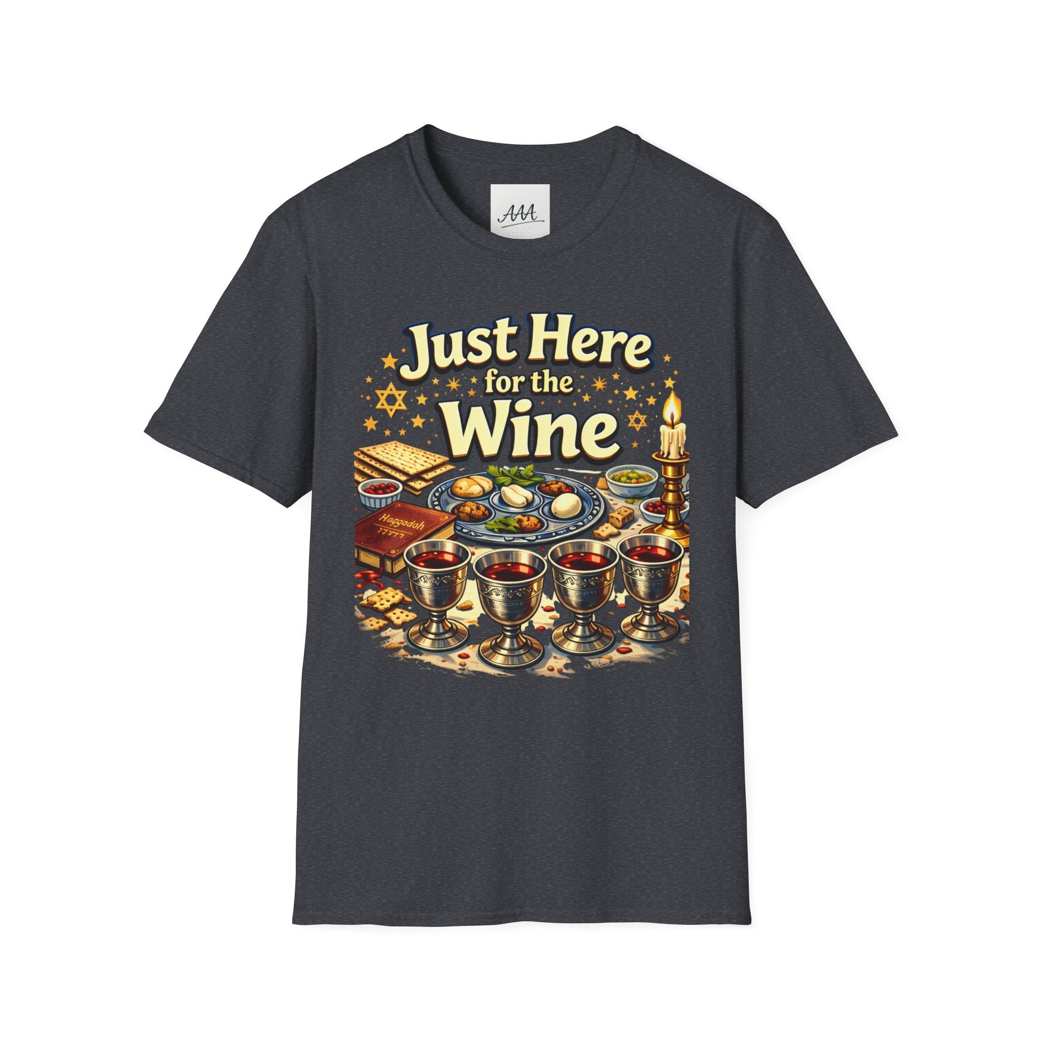 Just Here for the Wine T-Shirt | Passover Seder Illustration, Wine Cups & Matzah