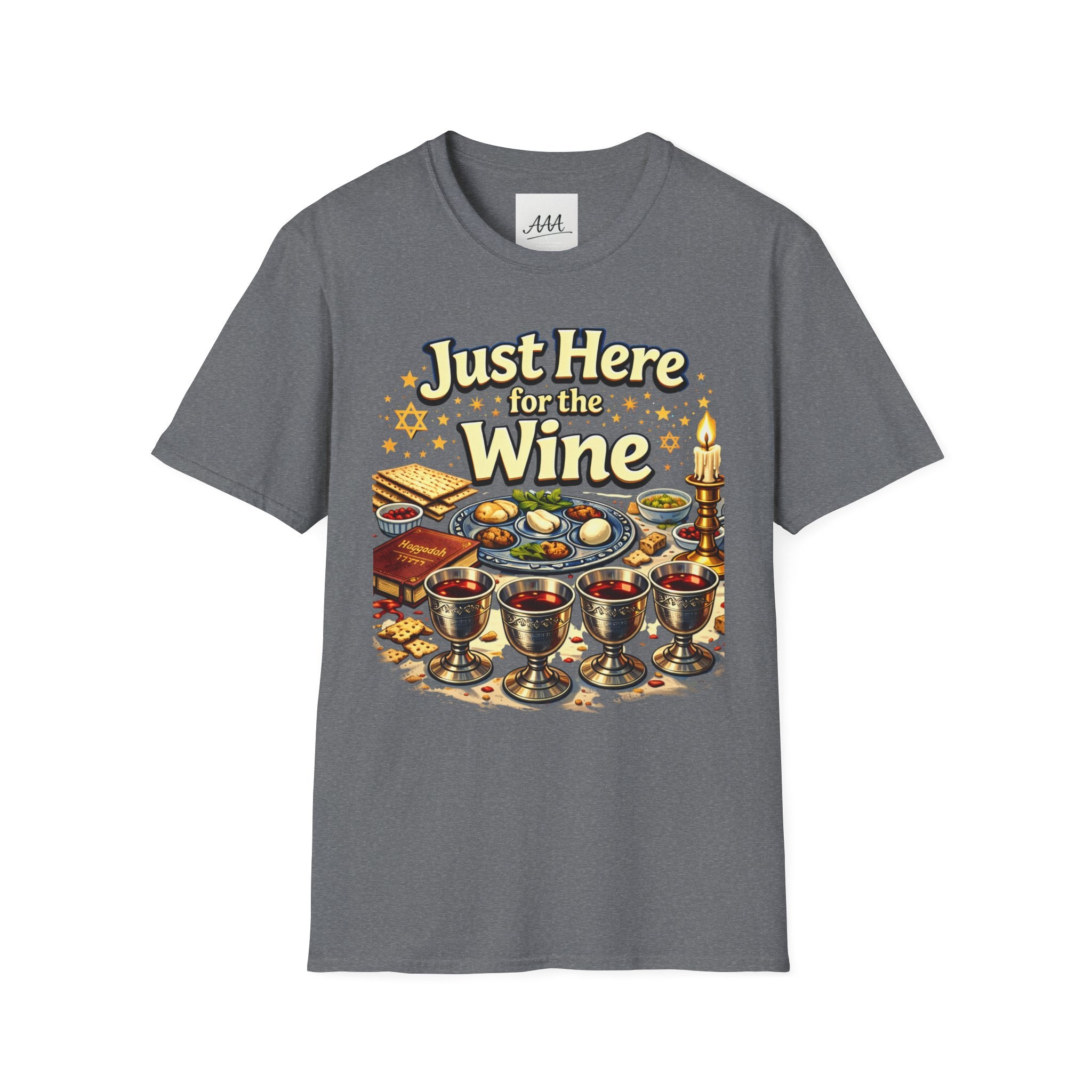 Just Here for the Wine T-Shirt | Passover Seder Illustration, Wine Cups & Matzah