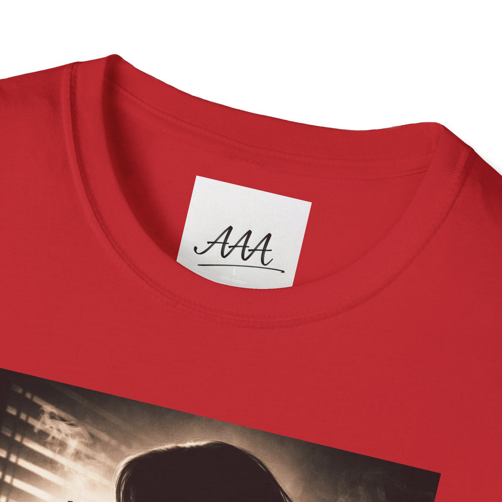 Femme Fatale silhouette T-Shirt | Noir retro poster style, red script