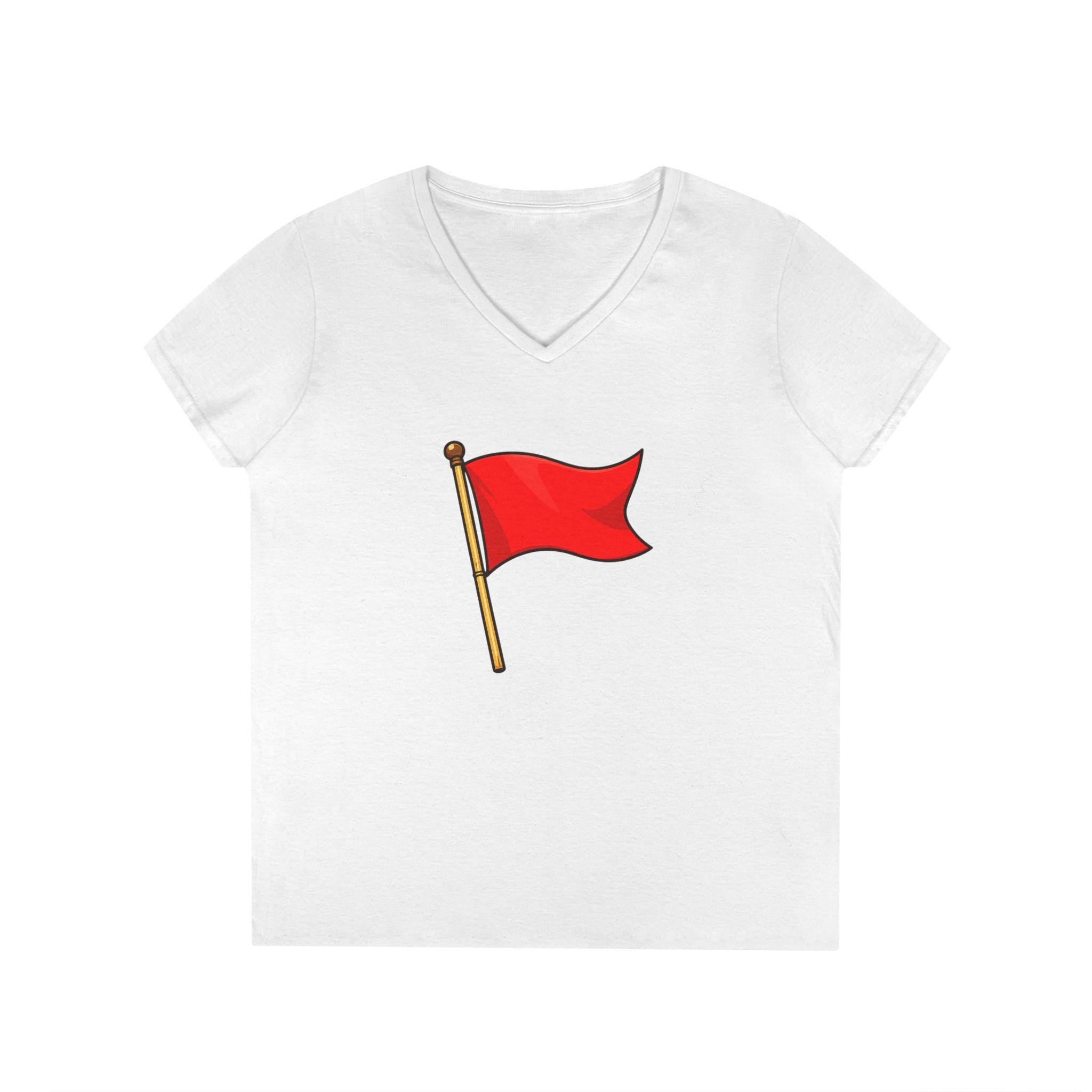 Red Flag Graphic V-Neck Tee Women's Casual Warning Flag T-Shirt