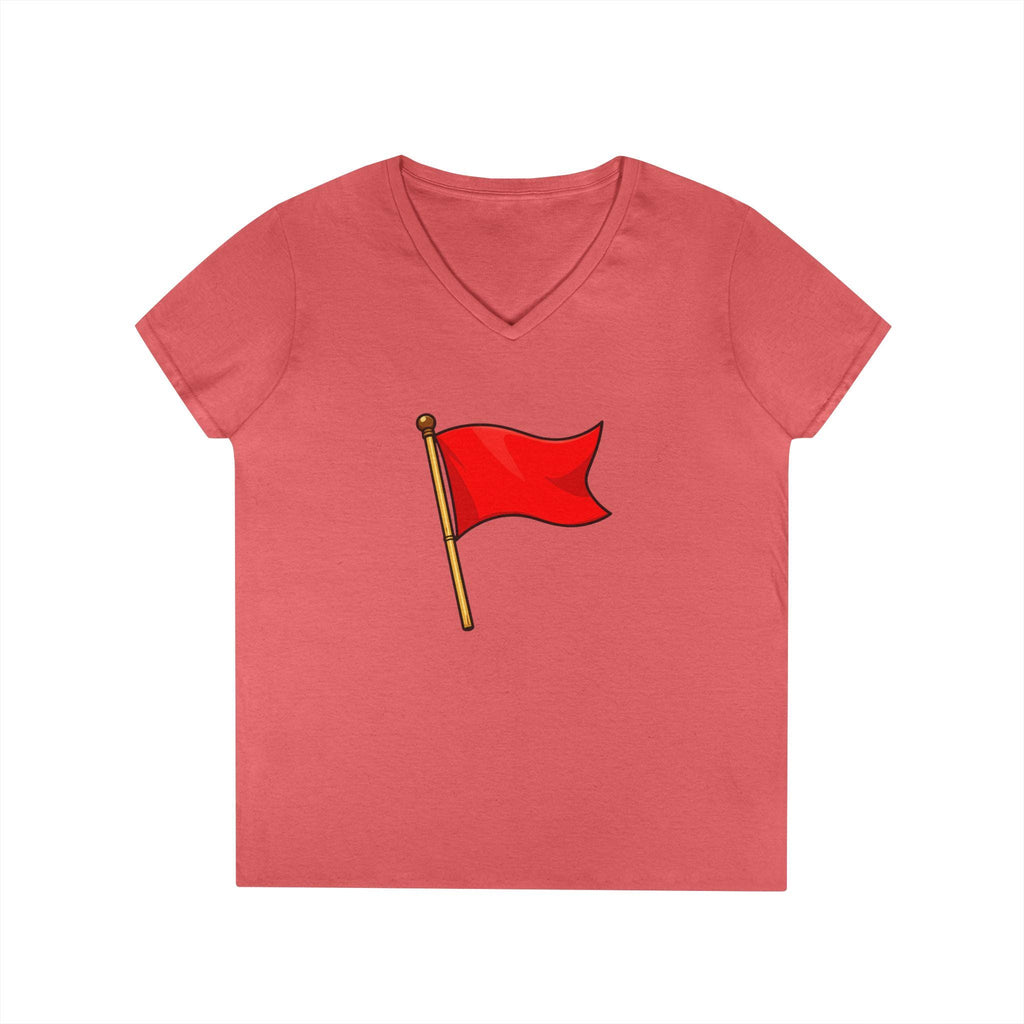 Red Flag Graphic V-Neck Tee Women's Casual Warning Flag T-Shirt