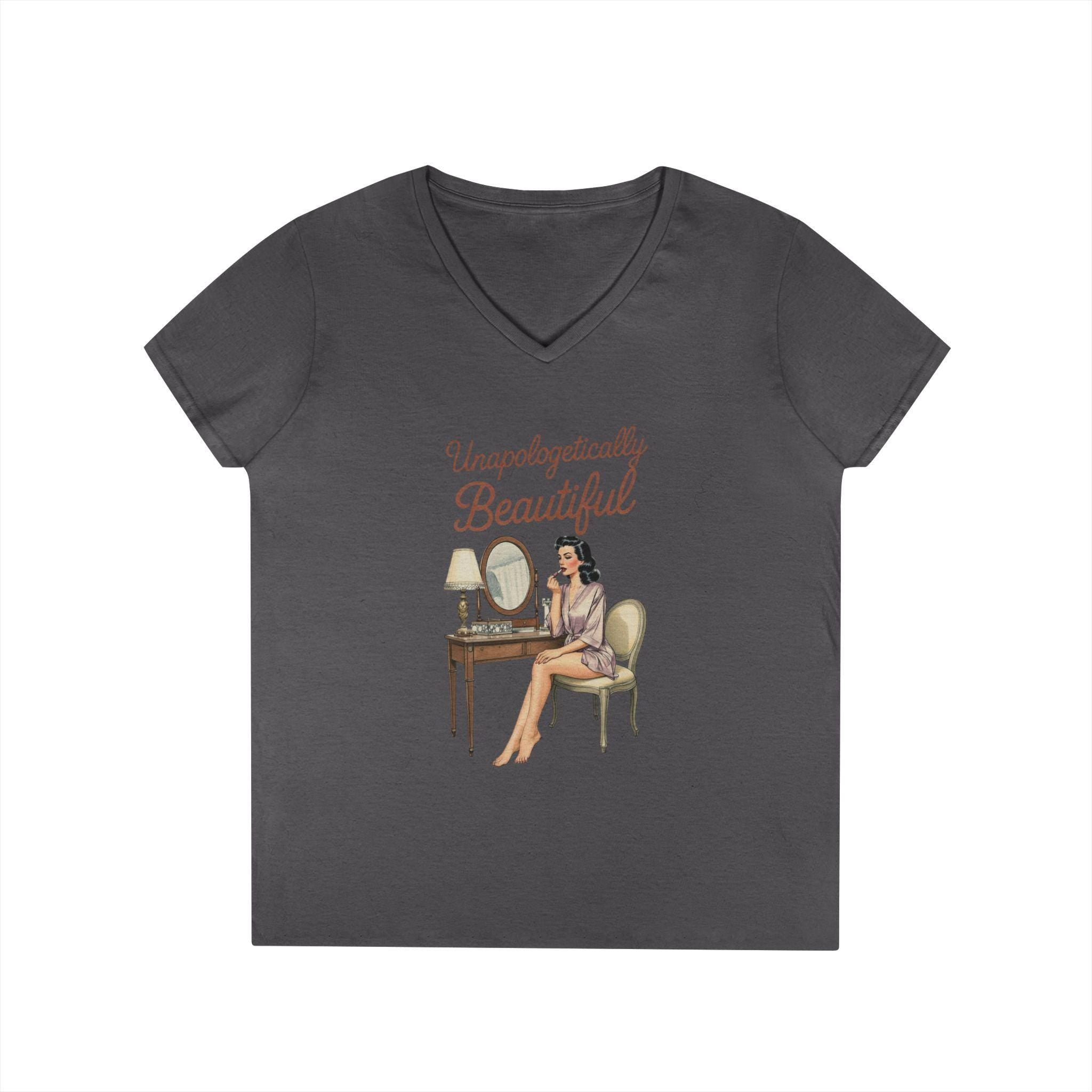 Unapologetically Beautiful V-Neck Tee Retro Vanity Graphic Ladies' T-Shirt