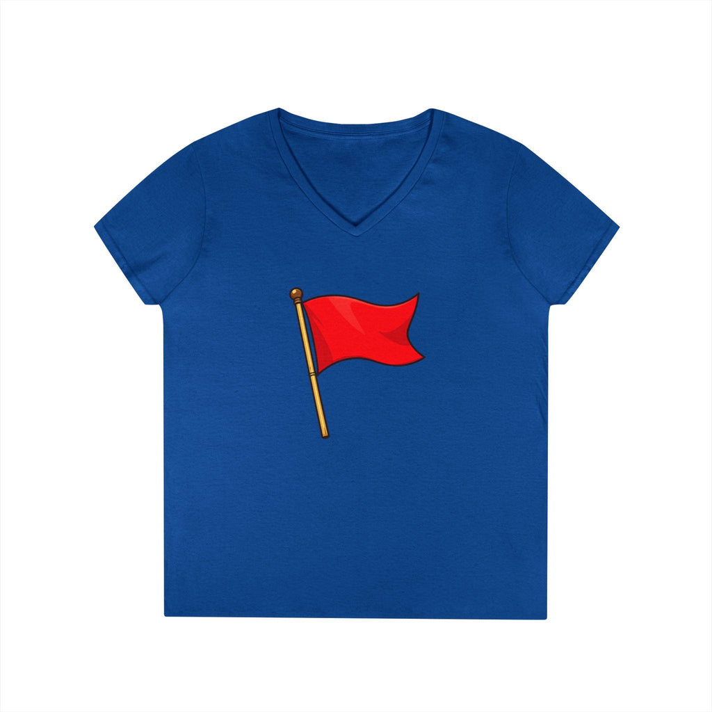 Red Flag Graphic V-Neck Tee Women's Casual Warning Flag T-Shirt