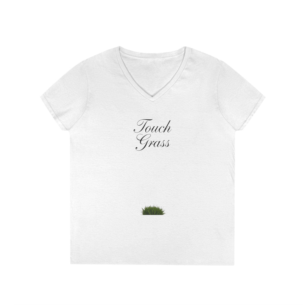 Touch Grass V-Neck Tee Minimalist 'Touch Grass' Graphic T-Shirt for Women