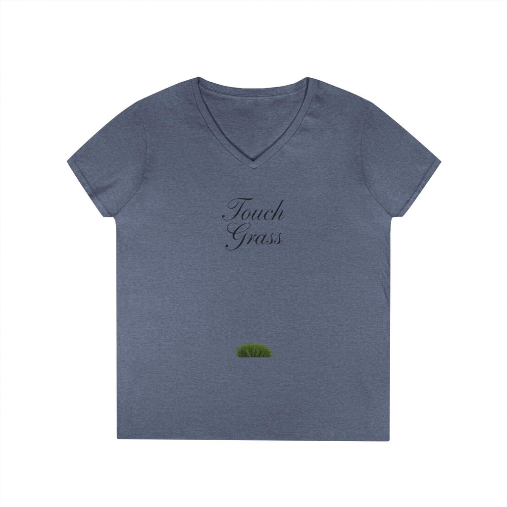 Touch Grass V-Neck Tee Minimalist 'Touch Grass' Graphic T-Shirt for Women